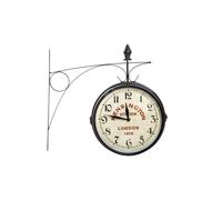 OROLOGIO BIFACCIALE SVEGLIA A MURO IN FERRO BATTUTO CON BRACCIO A BANDIERA