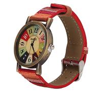 Orologio Boho in Ottone Multicolore Orologio da Donna con Batteria a Bottone per Sorelle, Cinturino Adattabile per Tutte le Misure di Polso (rosso)