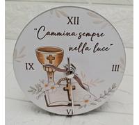 Orologio Bomboniera Prima Comunione, Decorazione Religiosa con Calice e Croce, Design Floreale con Scritta Cammina Sempre nella Luce