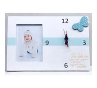 Orologio butterfly bambino celeste in legno con cornice portafoto 0Q05