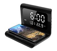 Orologio Caricabatterie Wireless, Sveglia Digitale Multifunzionale con Ricarica Wireless Qi Calendario Elettronico Caricabatterie con Corrispondenza Automatica Wireless per Telefono(nero)