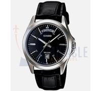 Orologio Casio MTP-1370L-1A Analogico Quarzo Pelle Day Date Quadrante Nero Uo...