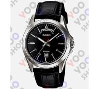 Orologio Casio MTP-1370L-1A Analogico Quarzo Pelle Day Date Quadrante Nero Uo...