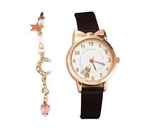Orologio Casual Cat Quarzo Moda Coreano Ladies Set Bracciale Orologio Set Approvato Ferrovia Orologi, Nero , misura unica