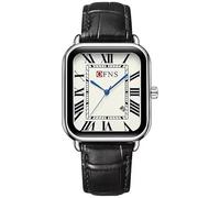 Orologio casual da uomo e donna, stile retrò, quadrato, con numeri romani, cinturino in pelle resistente all'acqua fino a 3 atm, cassa in lega, data, notte, uso quotidiano, colori multipli, Nero e