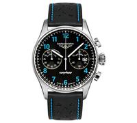 Bauhaus Aviation Orologio da uomo in acciaio inox serie Tornado cronografo 5 ATM con cinturino in pelle in diverse varianti, nero/blu, cinghia