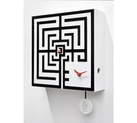 Orologio con cucù con Pendolo LABIRINTO Dimensioni 33x33xh 10 cm Cassa in MDF laccato e betulla bianco e Nero