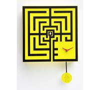 Orologio con cucù con Pendolo LABIRINTO Dimensioni 33x33xh 10 cm Cassa in MDF laccato e betulla Giallo e Nero giallo