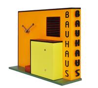 Orologio con cucù da appoggio MDF laccato QQ BAUHAUS Dimensioni 24 x32 x h9 cm dorati è possibile fissare una foto o un messaggio Colore RAL 1028 multicolor