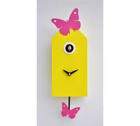 Orologio con Cucù da parete Farfalline 26x10xh12 cm cassa in MDF laccato , farfalline in metallo posizionabili con magnete Colore giallo