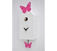 Orologio con Cucù da parete Farfalline 26x10xh12 cm cassa in MDF laccato , farfalline in metallo posizionabili con magnete Colore rosa