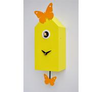 Orologio con Cucù da parete Farfalline 26x10xh12 cm cassa in MDF laccato , farfalline in metallo posizionabili con magnete Colore arancio