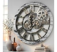 Orologio con ingranaggi - Orologio da parete originale con ingranaggi reali da 60,9 cm (24 pollici), stile vintage industriale di grandi dimensioni (grigio vintage)