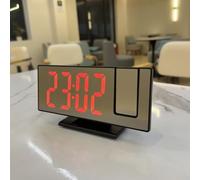Orologio con proiezione a specchio con oscuramento automatico, sveglia da tavolo a LED che visualizza tempo e temperatura (luce rossa)