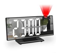 Orologio con proiezione a specchio con oscuramento automatico, sveglia da tavolo a LED che visualizza tempo e temperatura, formato 12/24h, luminosità regolabile per camera da letto (luce bianca)