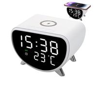Orologio con stazione di ricarica wireless, sveglia forte con indicatore di temperatura, caricabatterie wireless veloce da 15 W, timer di spegnimento per camera da letto, comodino, scrivania