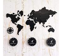 Orologio Creativo Multi-fuso Orario Fai-da-te, Grande Orologio Da Parete Con Mappa Del Mondo 3D, Orologio Da Parete Nero Per L'home Office, Decorazione Murale Minimalista Nordica 31,4x22 Pollici