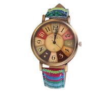 Orologio creativo multicolore da donna, cinturino intrecciato, alla moda, motivo arcobaleno, stile boho, hippie, stile casual, meraviglioso regalo da donna, Verde, Creativo