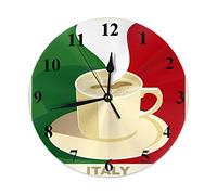 Orologio da caffè Italia Espresso Cappuccino con bandiera italiana Orologio da parete rotondo 10 pollici Orologio da appendere silenzioso senza ticchettio per la decorazione domestica Soggiorno Cucina