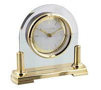 Orologio da caminetto al quarzo con design arcuato, moderno ed elegante, in vetro e ottone, bicolore