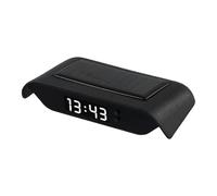 Orologio da cruscotto con termometro a energia solare e luce notturna, display digitale 24 ore della temperatura, sensore di vibrazione on/off automatico, alloggiamento in ABS resistente al calore per