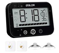 Orologio da doccia impermeabile e timer, termometro igrometro digitale da appendere alla parete, ampio display con barra di avanzamento visivo, conto alla rovescia, umidità della temperatura, 2