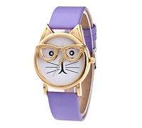 Orologio da donna al quarzo con quadrante con gatti, alla moda, per la vecchia scuola, Viola, misura unica, Cinturino