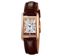 Orologio da donna al quarzo da donna, elegante, rettangolare, con cinturino in pelle e corona in zaffiro, Piccolo-oro