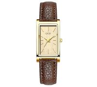 Orologio da donna al quarzo, elegante, rettangolare, con cinturino in pelle e corona di cristallo blu, Y Oro Marrone, Moda, classica, semplice