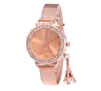 Orologio da donna alla moda con strass scintillanti, con ciondolo a forma di torre Eiffel, orologio analogico al quarzo, ideale come regalo di compleanno per la festa della mamma, Oro rosato.