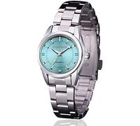 Orologio da donna analogico al quarzo con cinturino in acciaio inossidabile, orologio da polso alla moda casual impermeabile con numeri romani e strass luminosi, Blu, Orologio al quarzo
