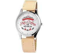 Orologio da donna bianco beige Merry Christmas/Happy New Year analogico cinturino in pelle