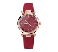 Orologio da donna casual al quarzo con quadrante scintillante cinturino in pelle orologio cronografo da donna, Rosso, misura unica