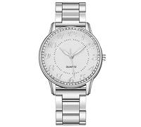 Orologio da donna con movimento al quarzo, orologio da polso con cinturino e numeri grandi, Argento, misura unica