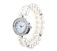 Orologio da donna con perle finte per strass di lusso alla moda elegante braccialetto gioielli regali signora elastico, bianco, 22mm(0.87in), 1
