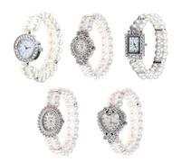 Orologio da donna con perle finte per strass di lusso alla moda elegante braccialetto gioielli regali signora elastico, bianco, 26x36mm(1.02x1.42in), 5