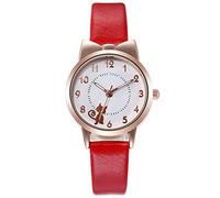 Orologio da donna con quadrante in pelle, alla moda, al quarzo, elegante, con numeri, Rosso, One Size
