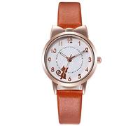 Orologio da donna con quadrante in pelle, elegante, con numeri di orologio da donna, Marrone, One Size