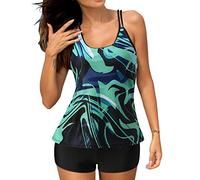 Orologio da donna, costume da bagno, bikini Split Print Plus, cinturino regolabile da donna, taglia digitale, set costume da bagno, tankini, tankini, set di magliette nere, verde, S