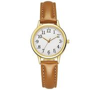 Orologio da donna in pelle, elegante, al quarzo, alla moda, con cinturino, orologio da donna con lettere, Marrone, misura unica