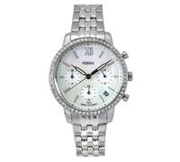 Fossil Neutra Orologio per donna, movimento cronografo con cinturino in acciaio inossiperbile o in pelle, Argento chiaro