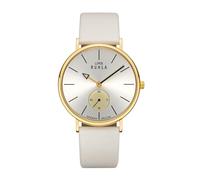 Orologio da donna stile Ruhla, classe sobria con carattere, cassa in acciaio inox dorato IP Ø 40 mm, quadrante beige, visualizzazione dei secondi decentralizzata, cinturino in pelle beige, made in