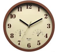 Orologio da esterno con termometro e igrometro per patio e interni, telaio resistente alle intemperie, movimento al quarzo silenzioso, adatto per veranda, piscina e cucina (venature del legno)