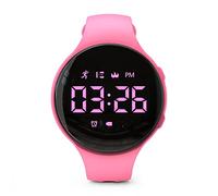 Orologio da fitness con LED non Bluetooth, contapassi digitale, con conteggio dei passi, distanza, calorie, cronometro, sveglia, ottimo regalo per bambini, ragazzi e Natale (rotondo,rosa)