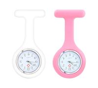 Orologio da infermiera, 2 pezzi, orologio da taschino con spilla con spilla per donne, in silicone, per infermieri, medici, paramedici, controllo delle infezioni, rosa e bianco, rosa