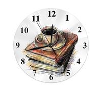 Orologio da libro Vintage schizzo di caffè sui libri nella biblioteca scolastica Orologio da parete rotondo 10 pollici Orologio da appendere silenzioso senza ticchettio per la decorazione domestica So