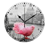 Orologio da parete 10 pollici silenzioso senza ticchettio ringhiera del ponte di Venezia piccione rosa orologio rotondo decorativo a batteria alla moda per camera da letto ufficio scuola casa soggiorn