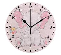 Orologio da parete 10 pollici silenzioso senza ticchettio Simpatico cartone animato Elefante rosa Decorativo alla moda Orologio rotondo a batteria per camera da letto Ufficio Scuola Casa Soggiorno