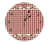 Orologio Da Parete 25cm, Stile Country Rosso Bianco Scozzese Pentagramma Bacca Nocciola Retrò Silenzioso Orologio Da Parete Rotondo Moderno,Senza Ticchettante Orologio Quarzo Per Cucina Camera