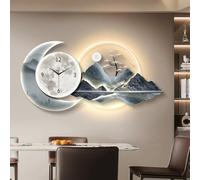 Orologio da Parete 3D con Montagna E Luce LED, Moderno Orologio al Quarzo Silenzioso con Telecomando E Alimentazione A Spina per Soggiorno, Camera da Letto E Ufficio. Blue 2 140 * 70cm